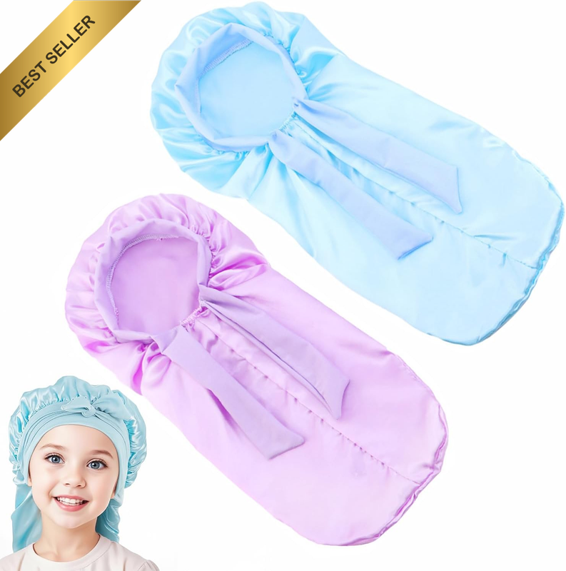 Sleeping Silk Bonnet 2 Packs Long Hair Bonnet Elastic Satin Night Sleep Hats Lay