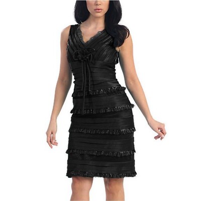 New! $145 MayQueen Black ruffle -tiered sheath dress Shawl Size 2
