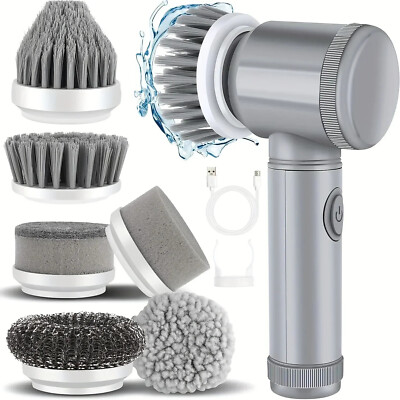 Electric Spin Scrubber - Cordless Rechargeable Cleaning Brush with 6 Brush Heads