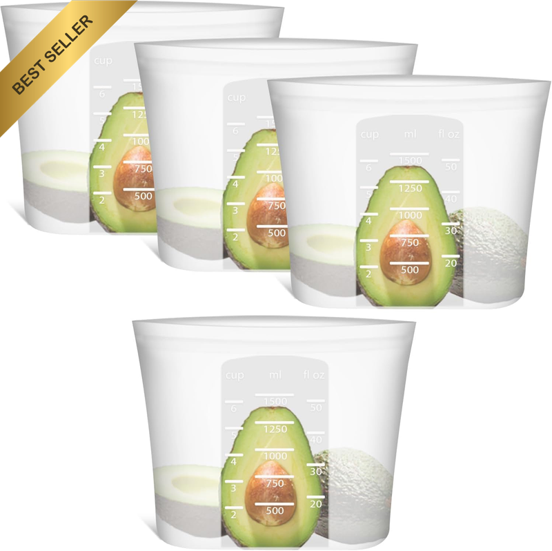 Large Reusable Food Bags 4 Pack, 1.5 Quart(50.7Fl.Oz) Silicone Storage Bags Stan