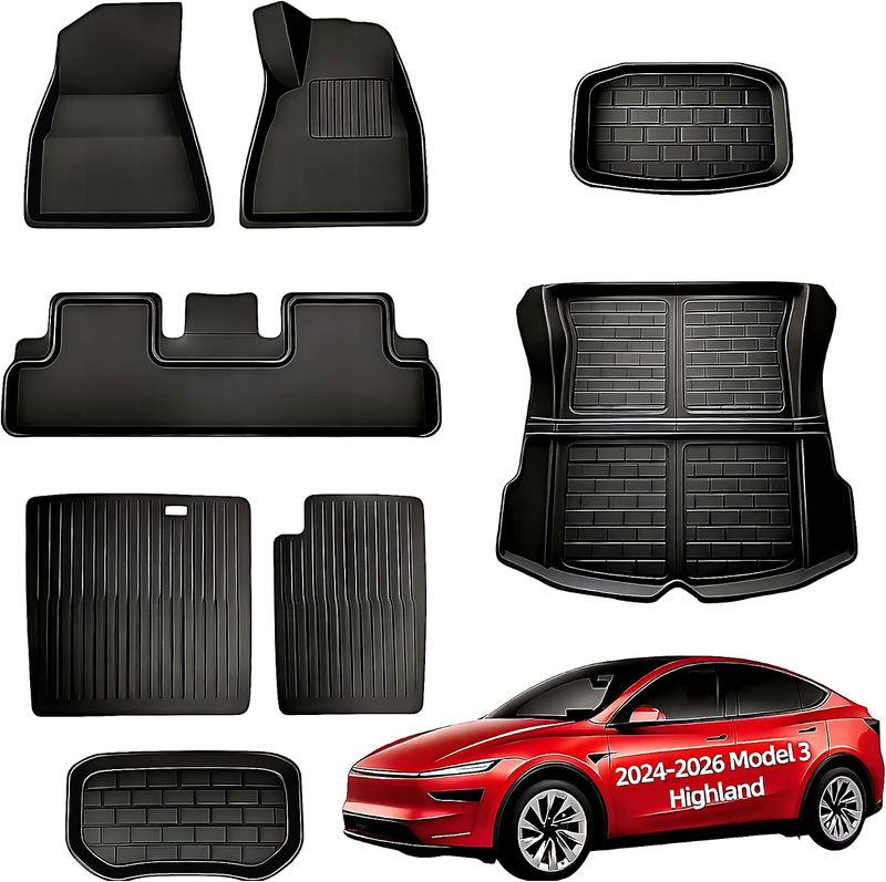 8 Pieces XPE RHD Tesla Model 3 Floor Mats 2024-2026, All Weather Floor Mats 2024
