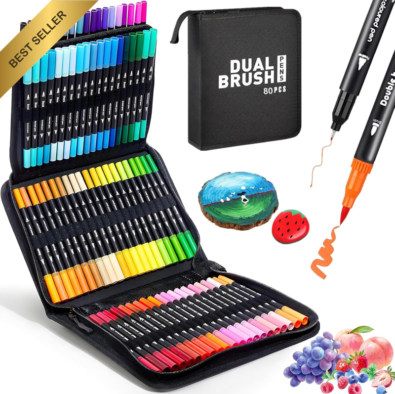 80 Colors Dual Brush Marker Pens for Kids Adult,Art Markers Set W/Fine&Brush Tip
