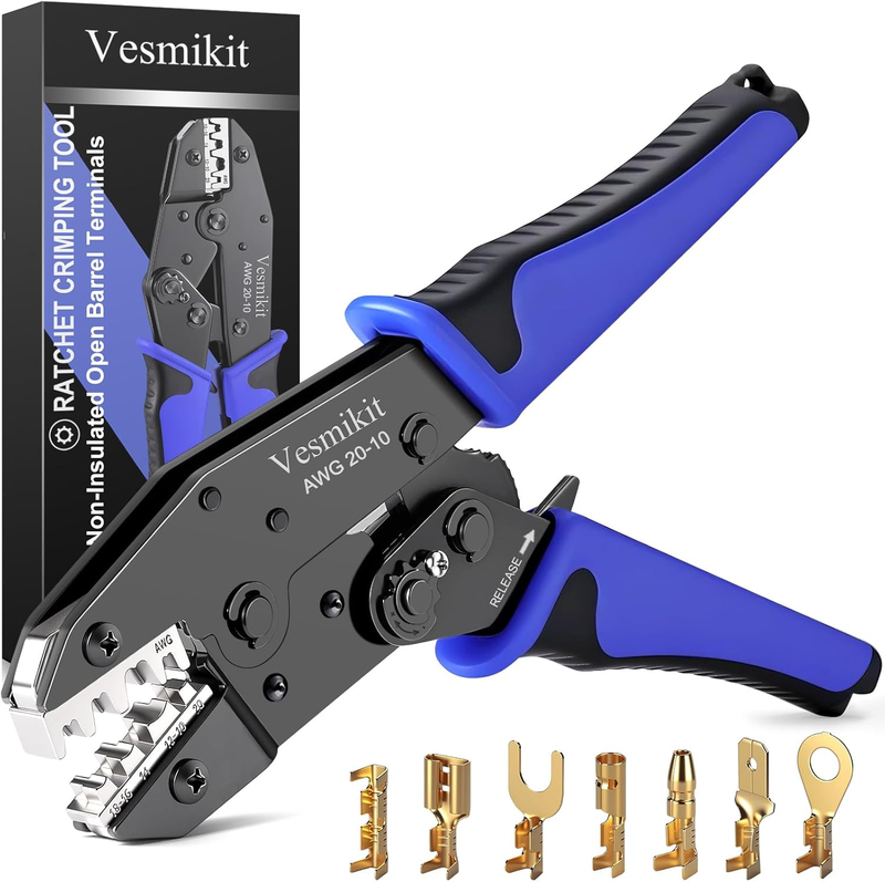 Crimping Tool for Non-Insulated Open Barrel Terminals-Awg 20-10 Ratchet Wire Cri
