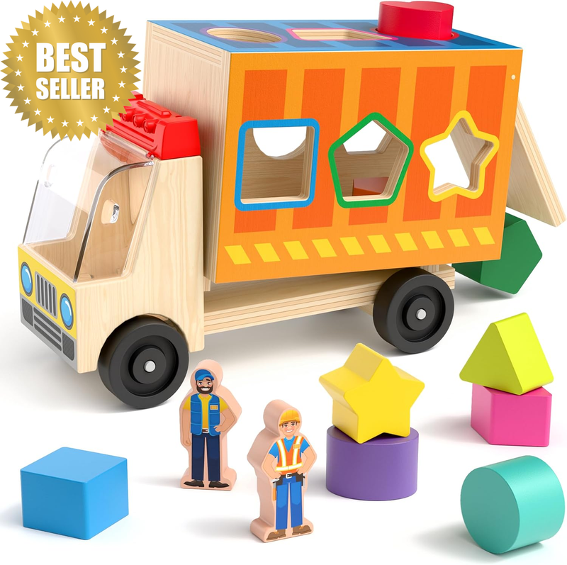 Wooden Truck Shape Sorting Toy for 2 3 4 Year Old