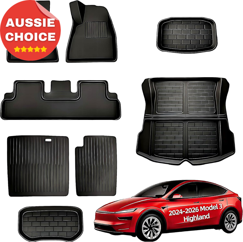 XPE All Weather Floor Mats 8pc Set for Tesla Model 3 2024-2026 Cargo Liners