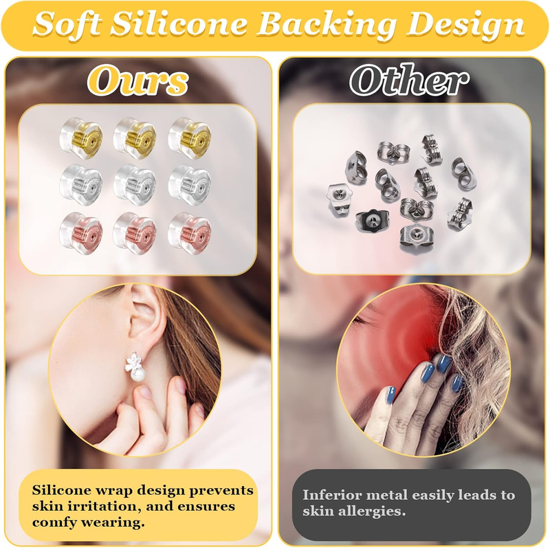 24 Pcs 12 Pairs 18K Gold Silicone Earring Backs, Locking Secure Earring Backs fo