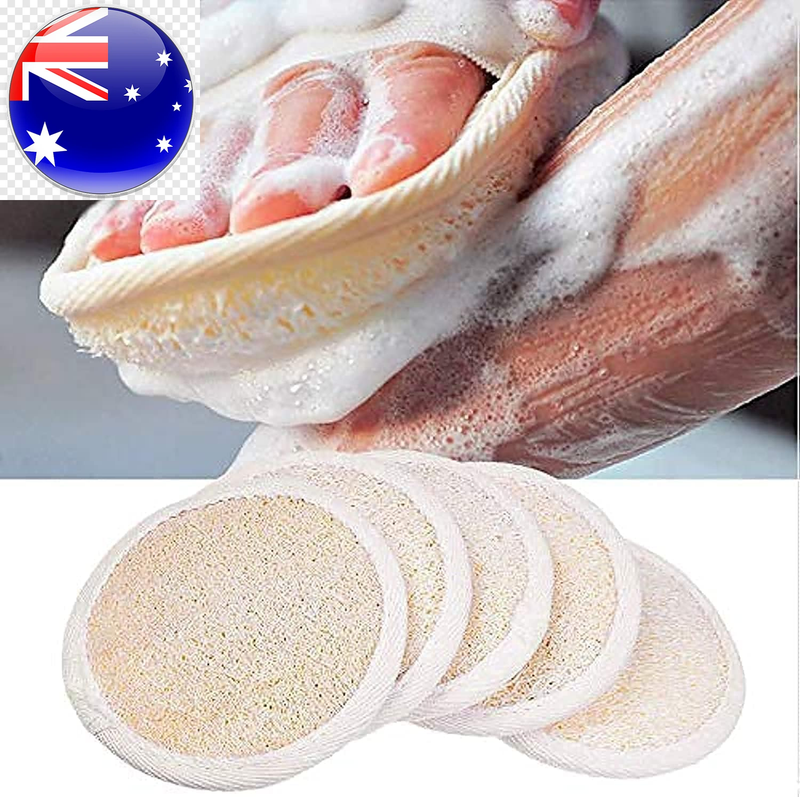 Loofah Pads (Pack of 5) - Exfoliating Scrubbing Sponges - Natural Luffa Material - Essential Skin Care Product - for Shower/Bath - Fibrous Texture - Perfect for Face/Body Wash - Wet It and Apply Soap