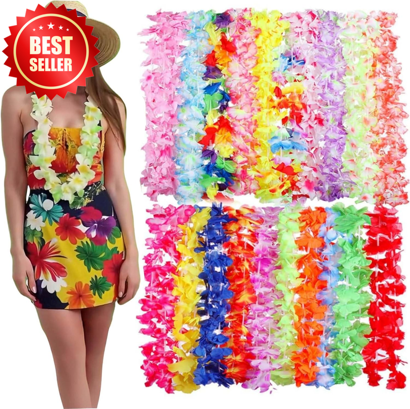 50 Pcs Hawaiian Leis Flower Necklace Bulk Luau Party Hula Dance Decor Pool US