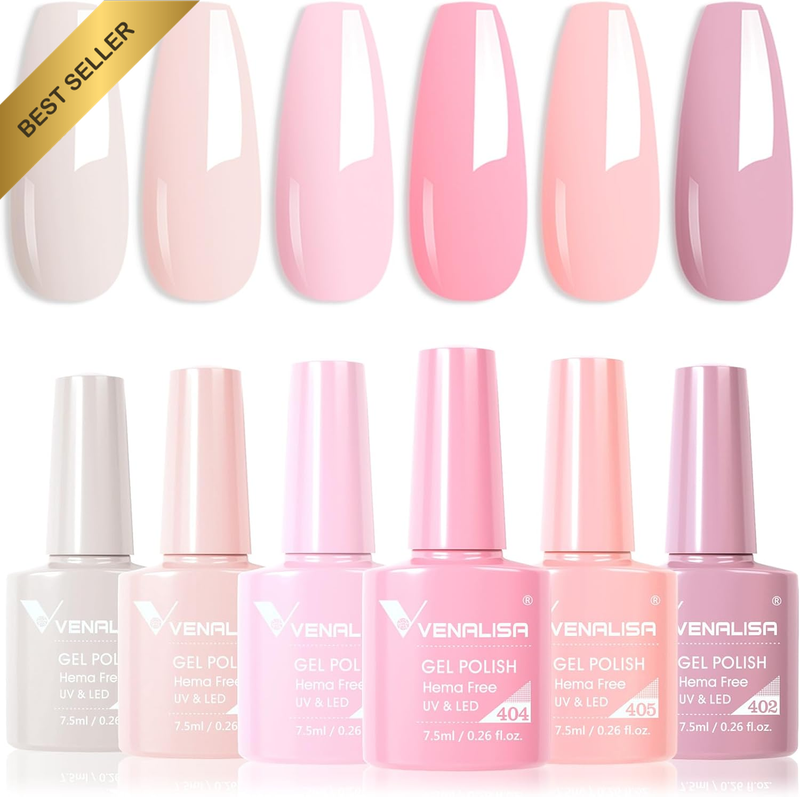 VENALISA 6 Colors Gel Nail Polish Set, Pink Gel Polish Baby Pink Long Lasting So