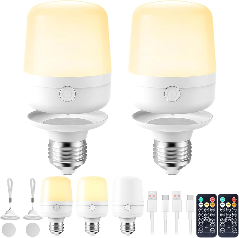 USB Rechargeable Light Bulb with Remote and Timer, Battery Backup Bulb for Sconc
