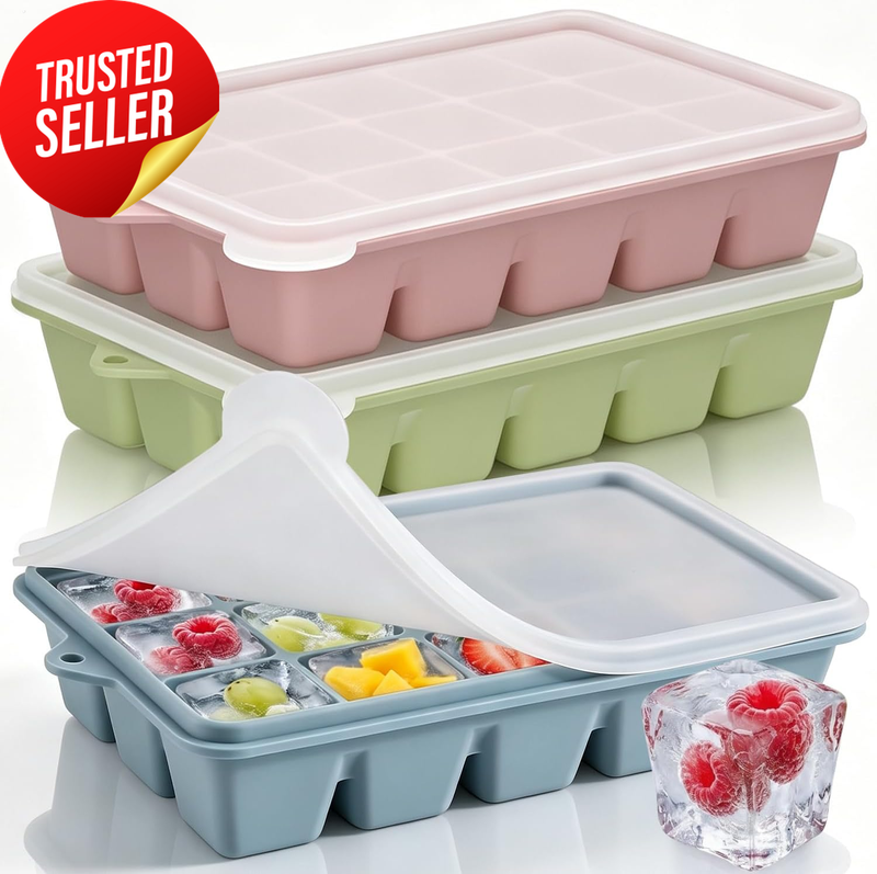 Ice Cube Trays 3-Pack Silicone 45 Cubes Stackable