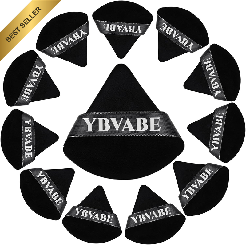 Triangle Powder Puff, 12Pcs Black - Soft & Supple, Reusable Face Makeup Sponge B