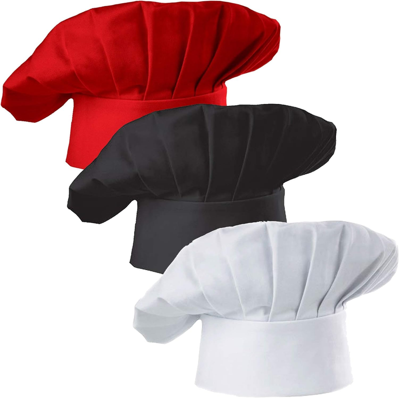 Set of 3 Pack Adult Chef Hat Adult Adjustable Elastic Baker Kitchen Cooking Chef