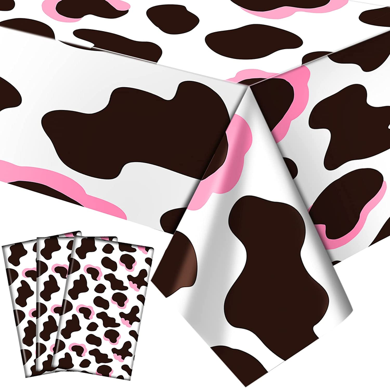 3 Pcs Pink Cow Print Table Cover Plastic Rectangle Farm Animal Party Tablecloth