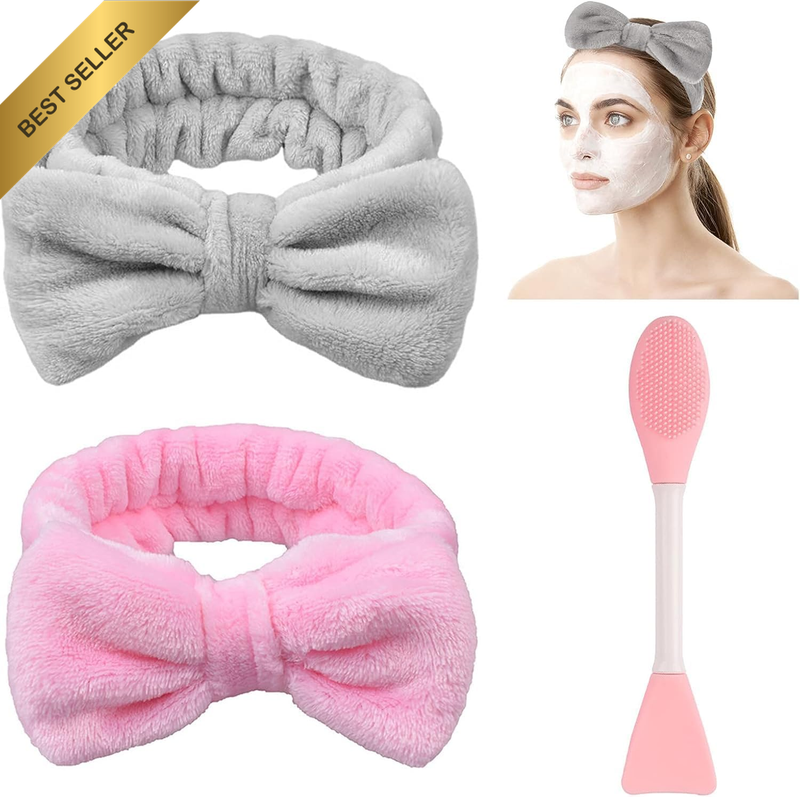 Pack of 2 Spa Headbands, Bowknot Hair Bands, Hair Band for Make-Up, Fleece Headb