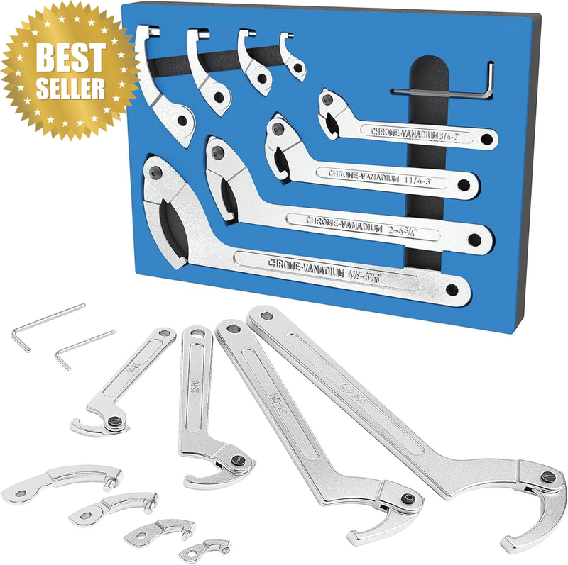 8PCS Adjustable Pin Spanner Wrench Tool Set, 3/4