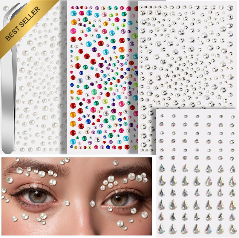 Self-Adhesive Face Gems and Pearls for Makeup - Festival Jewels, Multifunctional