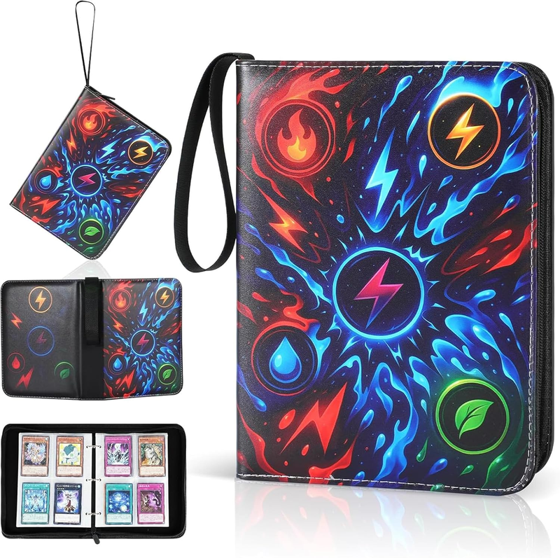 Trading Card Binder, 4-Pocket 100 Pages Holds 400 Cards, PU Leather Zipper Album