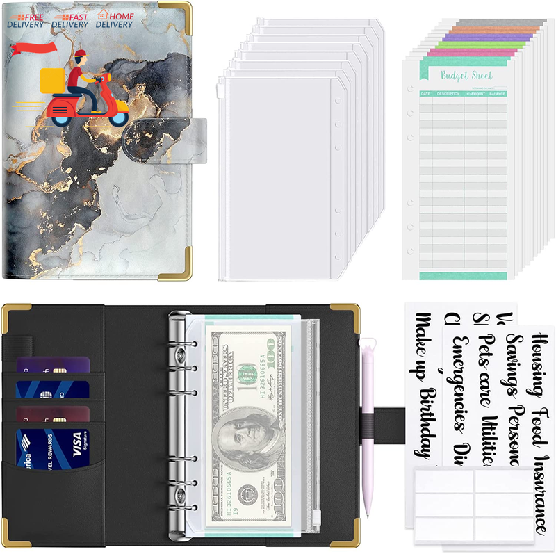 Budget Binder with Zipper Envelopes, A6 Money Saving Binder Cash Envelopes for B