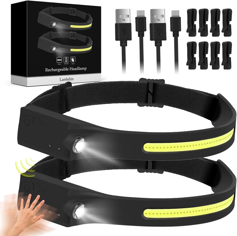 Headlamp Rechargeable, 2 Pack Super Bright 350 Lumen with 5 Light Mode 1200mAh H