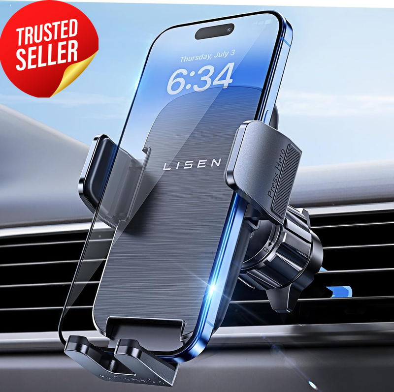 Car Phone Holder Air Vent 360° Metal Hook Release