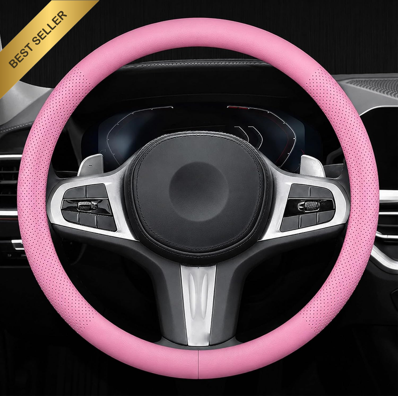 Car Steering Wheel Cover 15-16 Inches Medium Large (Pink, Medium 14.5