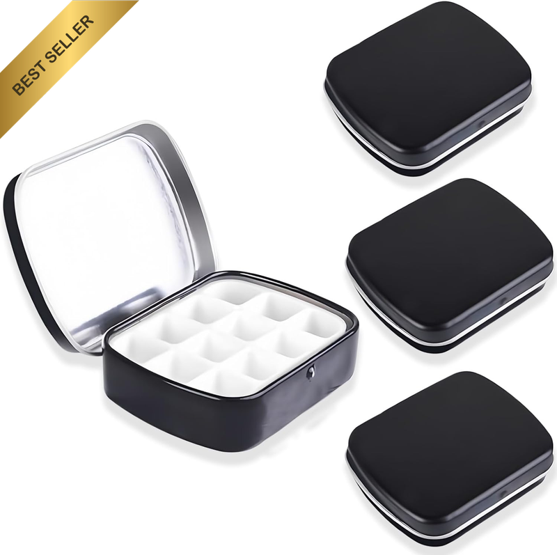 4Pcs Mini Watercolor Palette with Lid, 12-Well Tiny Empty Watercolor Tin, Metal