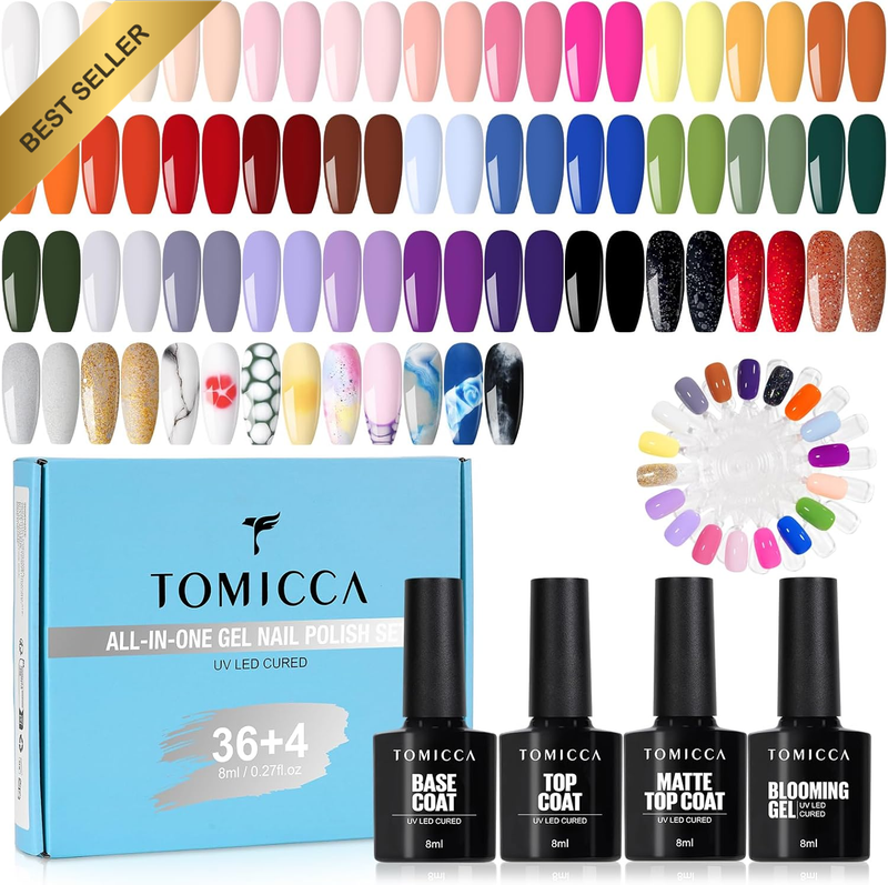 40 PCS Gel Nail Polish Set 36 Colors Gel Polish with Glossy & Matte Top Coat Bas