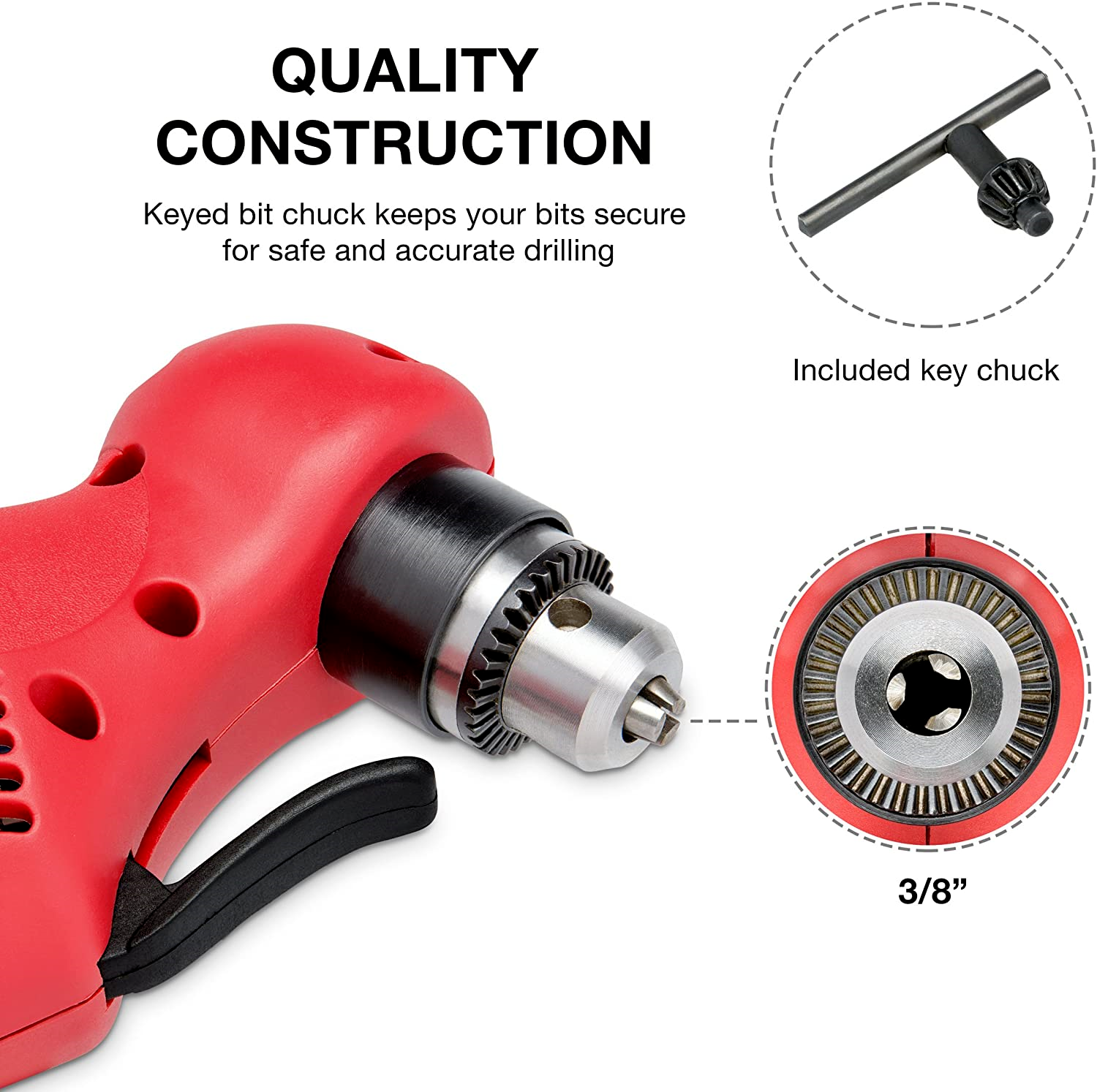 NEIKO 10529A 3/8" Close Quarter Angle Power Drill | 55-Degree Angle | Variable |