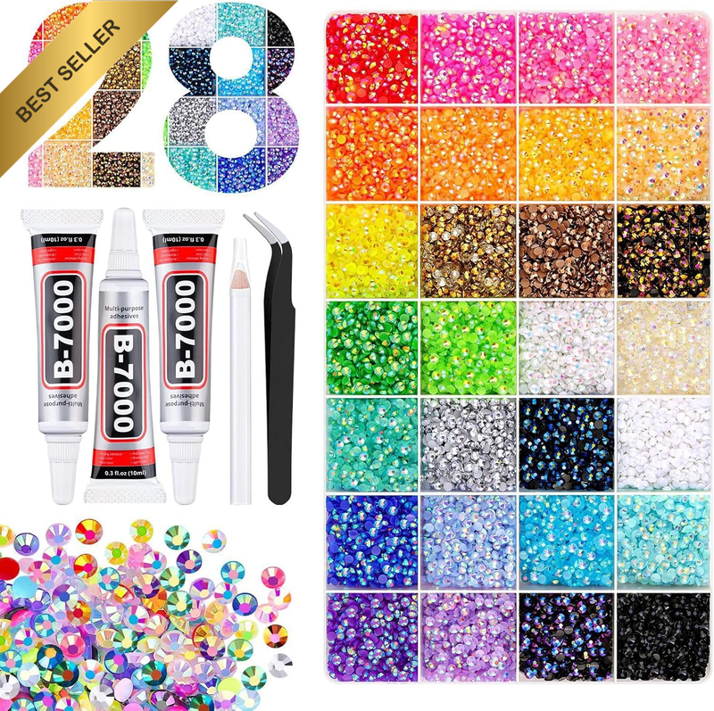 28 Colors Rhinestones for Bedazzling, 3Mm Bedazzling Kit with Glue, Tweezer and