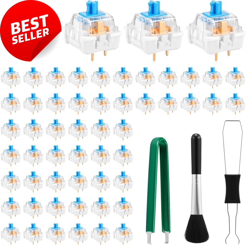 120Pcs Blue Clicky Mechanical Keyboard Switches 3-Pin Pre-Lubed RGB + Puller
