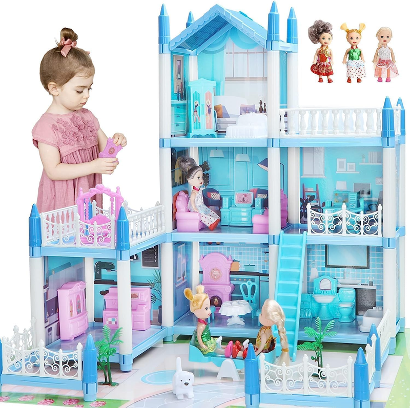 Doll House for Girls 2 3 4 5 6 7 8 Year Old - 3-Story 6 Rooms Dollhouse with 4 D