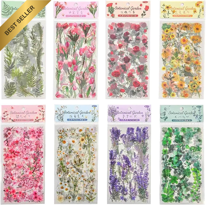 720Pcs /8Pack Sheets Vintage Flower Botanical Garden Nature Stickers Pack for Sc