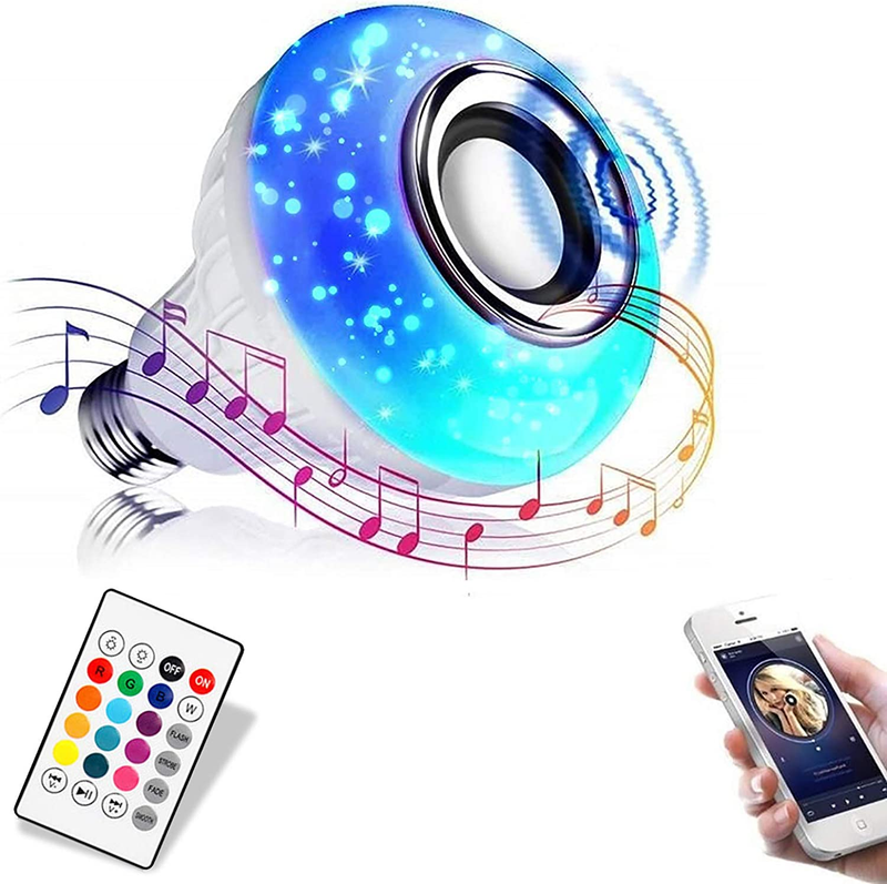 LED Light Bulb Bluetooth Speaker with Remote Control and APP, White+Color Changi