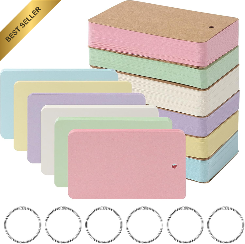 300 Blank Index Cards with Rings – Thick Flash Cards 3.2X2.1In, Portable Notecar