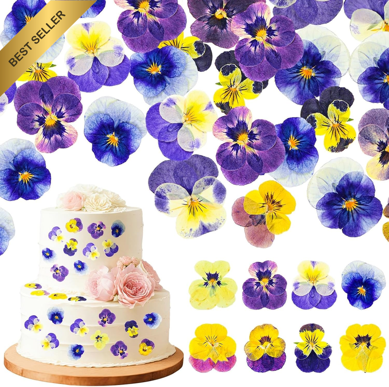 96 Pcs Natural Dried Pressed Edible Flowers for Cake Topper Decorating Cupcake T