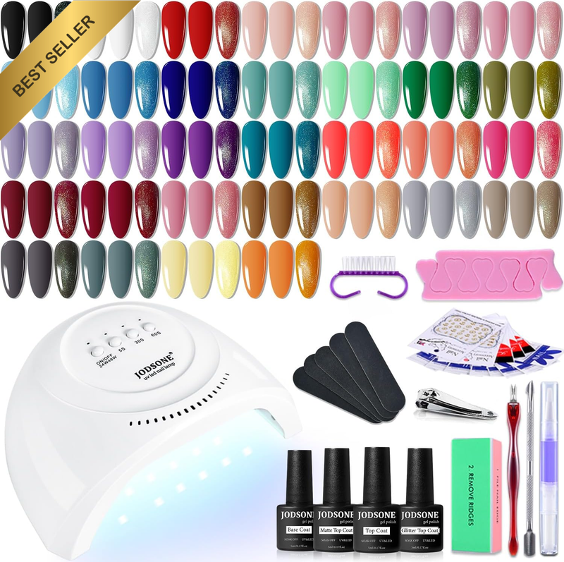 Gel Nail Polish Kit with U V Light 36 PCS Classic Black and White Nude and Blue