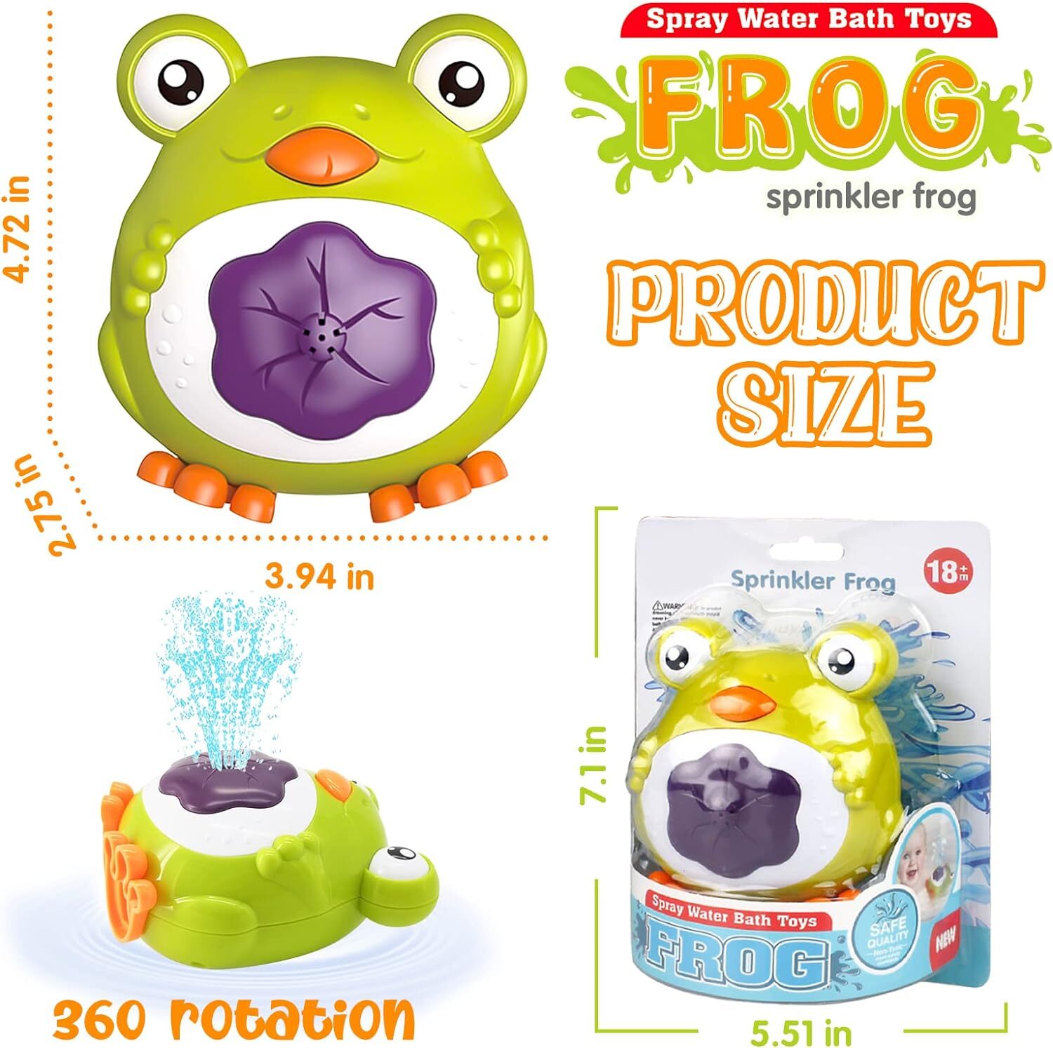 Baby Bath Toys Light Up Frog Bath Toys Sprinkler Bathtub Toys for Toddlers