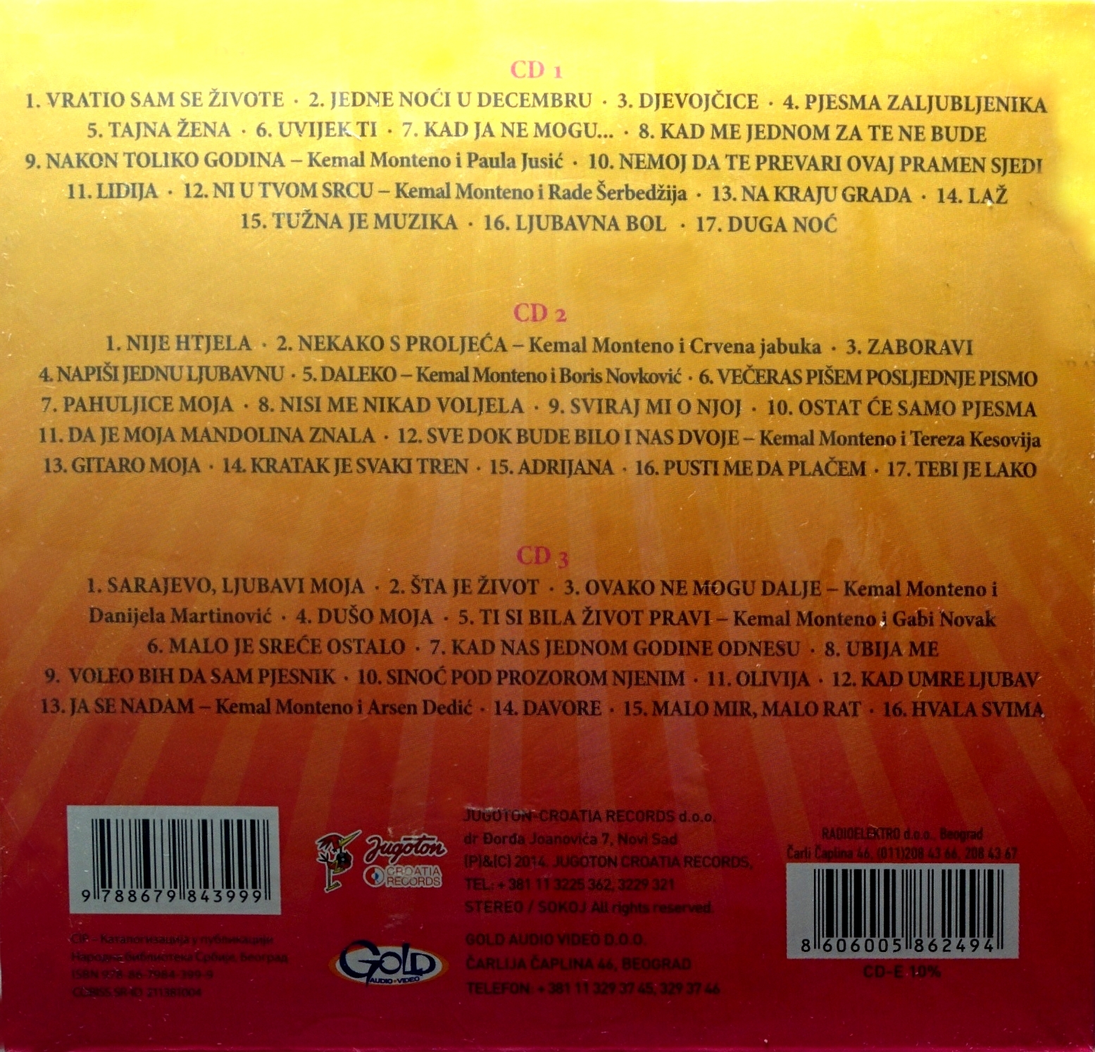 3CD KEMAL MONTENO - 50 ORIGINALNIcH PJESAMA compilatiocn 2014 gold audio video