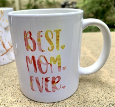 Three (3)  cricut  Coffee Mugs w/burnt Orange Splashes On Marble & 1 For Mom