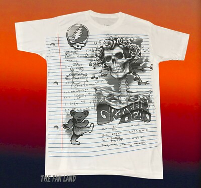 New Grateful Dead Notebook Paper Sketch Tour Mens Vintage T-shirt