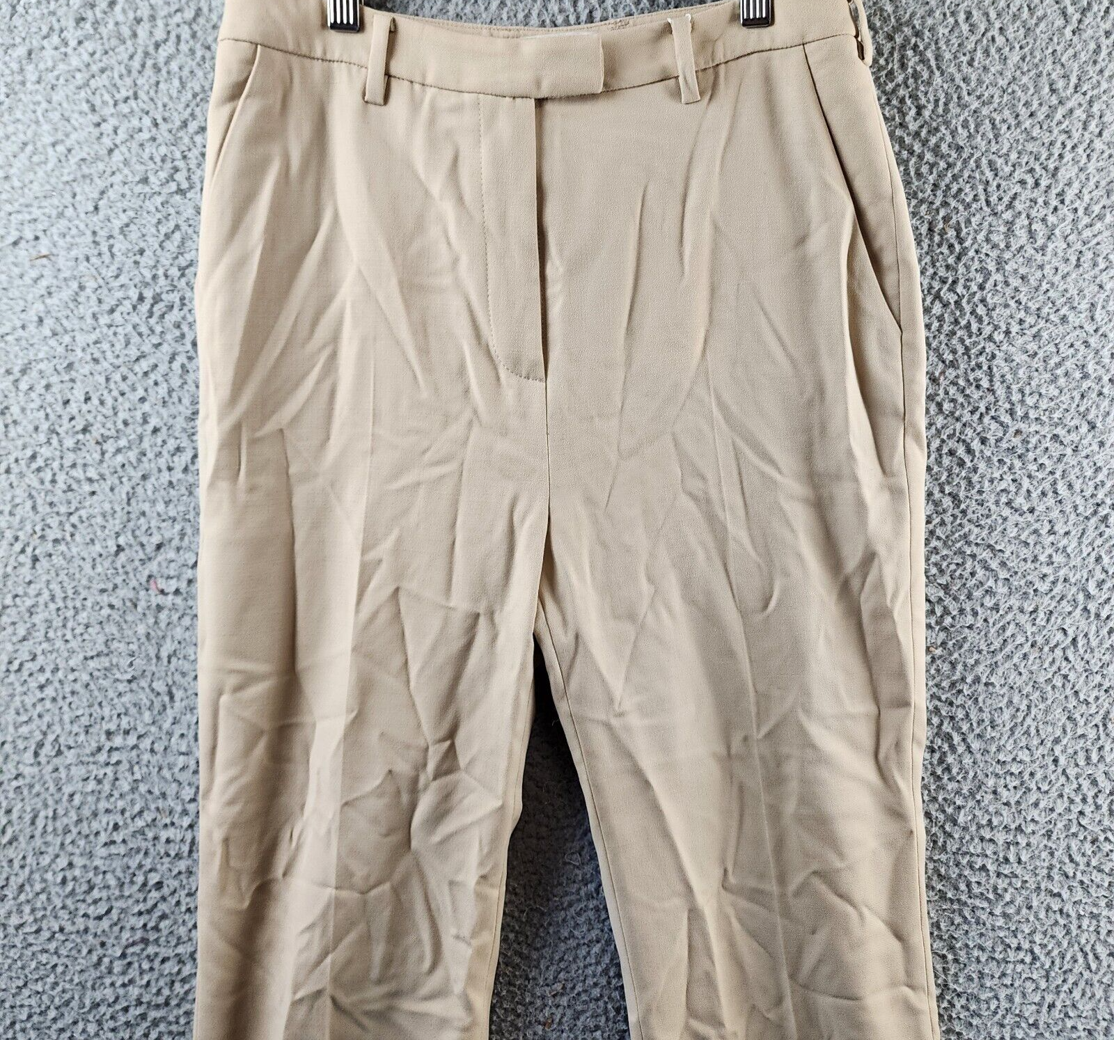 LVIR High Rise Solid Wool Blend Straight Leg Pants Womens M Beige Zip Hook & Eye - Picture 3 of 12