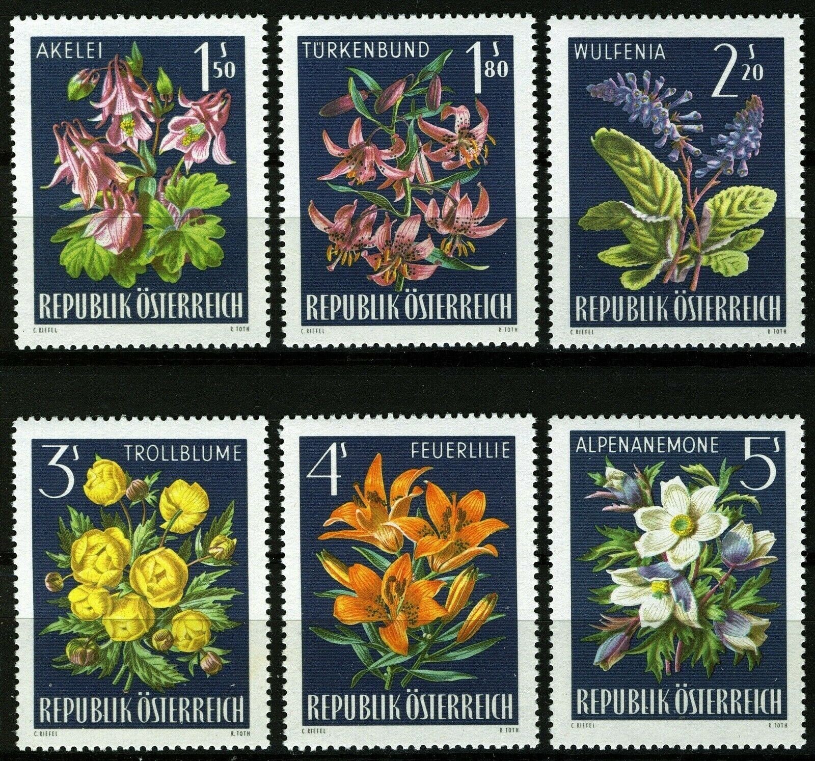 Austria 1966, Flowers, Alpine flora set VF MNH, Mi 1209-1214