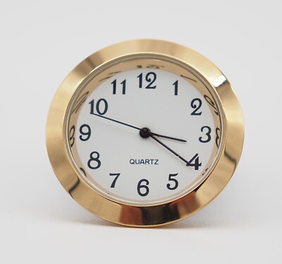 1 7/16'' Mini Clock Fit Up Insert Movement Quartz Battery Gold Bezel White Dial