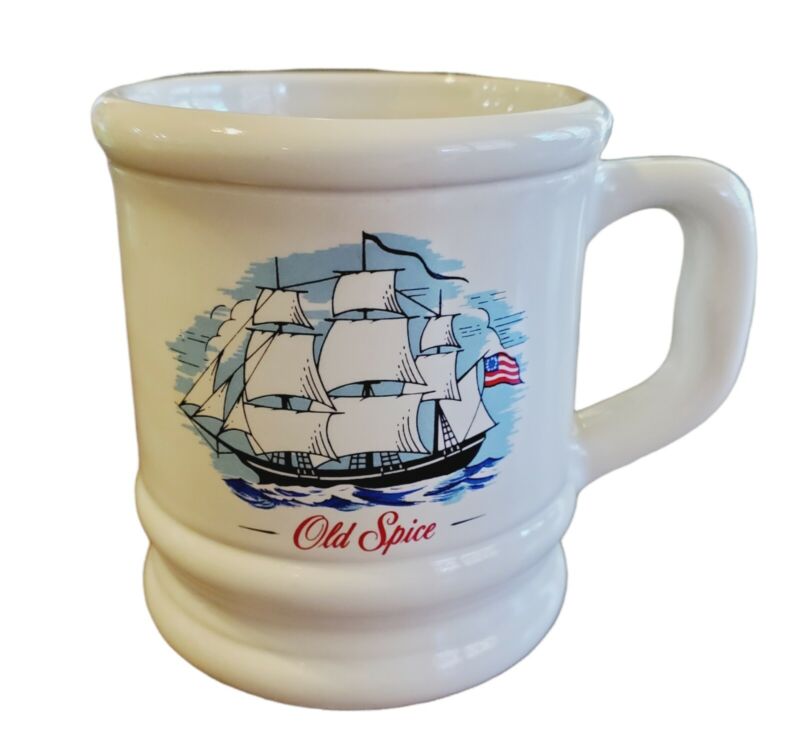 Vintage Old Spice Shaving Mug Scuttle Cup "The Grand Turk" Ship Stars & Stripes