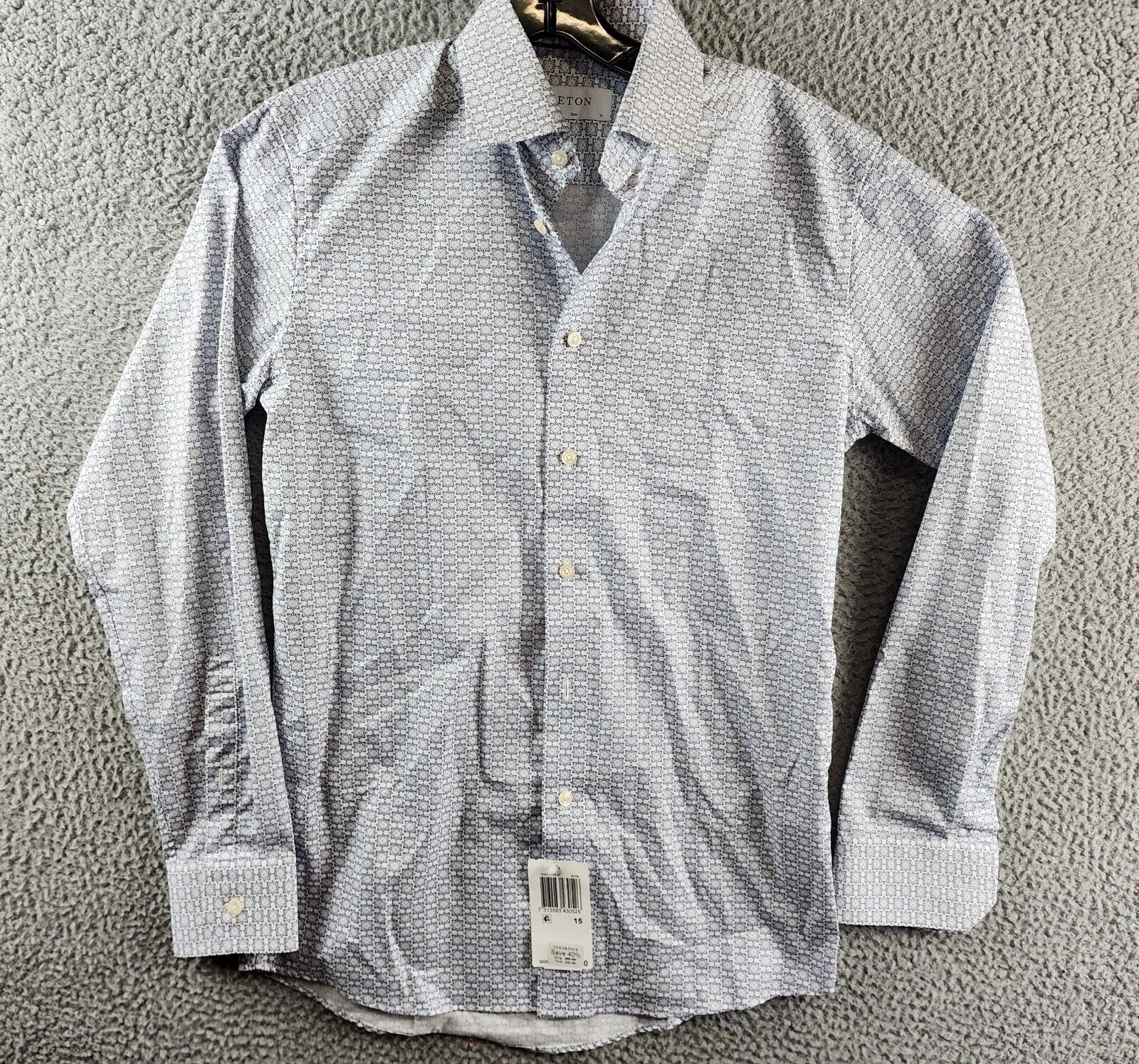 Eton Slim Fit Geometric Print Dress Shirt Men's 38/15 White Multi Long Sleeve - Picture 2 of 13