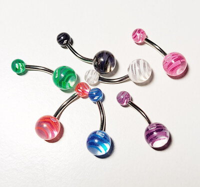 Belly Ring Zebra Striped Print Acrylic Non Dangle Naval - Mix of 7