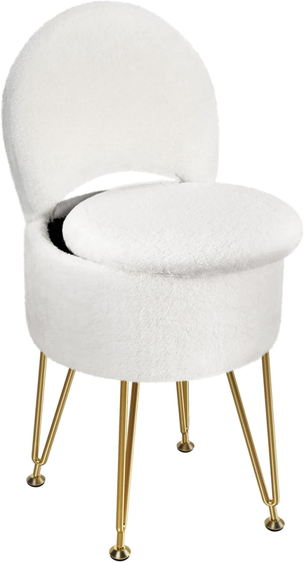 Vanity Stool Chair with Storage and Folding Back, 15.7