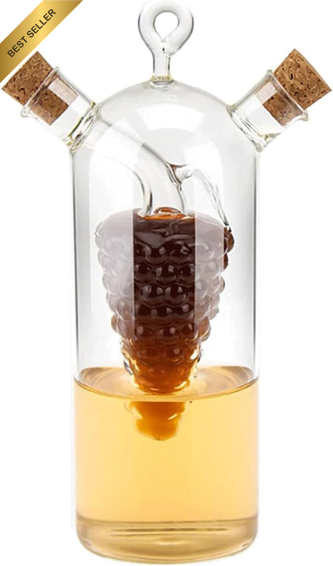 Glass Olive Oil Dispenser for Kitchen, 2 in 1 Oil and Vinegar Cruet with No Drip