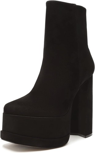 Pre-owned Schutz Women's Selene Platform Square Toe Ankle Boots In Black